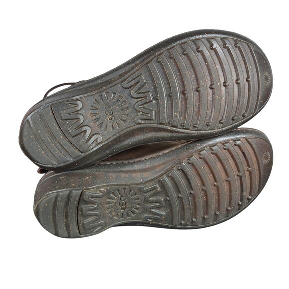 UGG Akadia Boots Womens 7 Stout Brown Leather Shearling Boots Mid Calf Back Lace - Picture 12 of 12